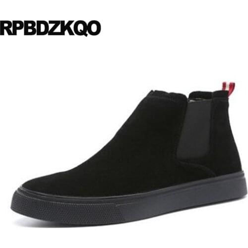Platform Faux Fur High Top Men Slip On Casual Shoes Chelsea Booties Boots Ankle Suede Autumn Winter Runway Black Thick Soled