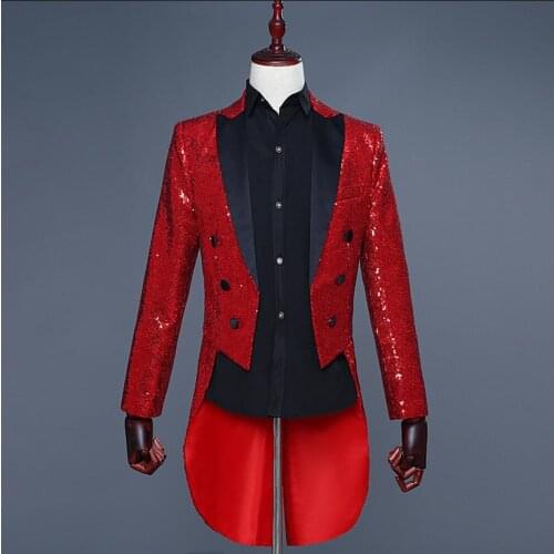 Men Sequined Tuxedo Stage Performance Suit Dress Magician Jacket Nightclub Bar Hosted The Vocal Choir Service Singer Costumes