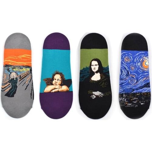 Peonfly Retro Fashion New Abstract Oil Painting Art Boat Men Novelty Patterned Harajuku Design Van Gogh Socks