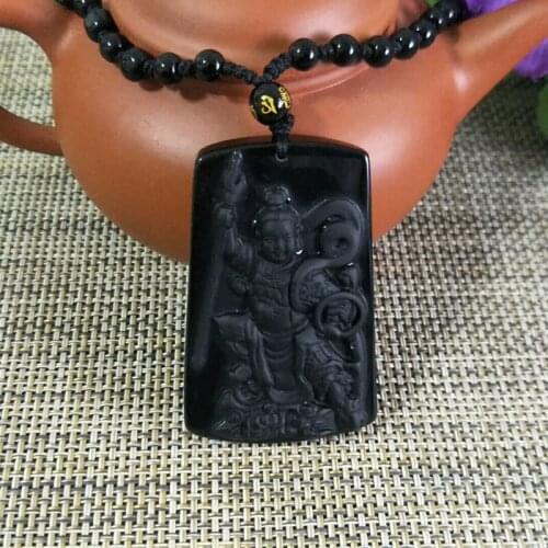 Natural Obsidian Jade Pendant Jewelry Lucky Exorcise evil spirits Safety Auspicious Amulet Jade Fine Jewelry