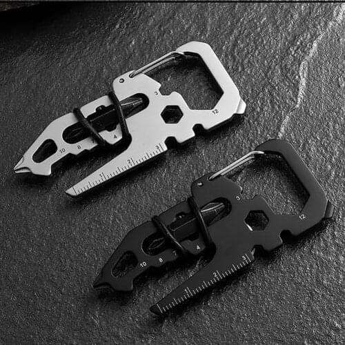 Stainless Steel Outdoor Tool Lock Clip Bottle Opener Key Chain Ring Climbing Accessories Multifunctional Tool