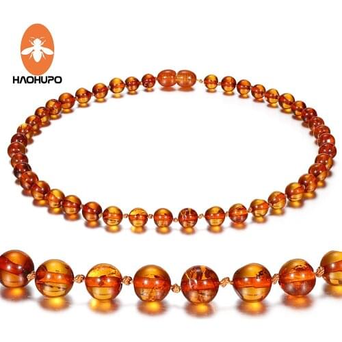 Hao Hu Po 100% Genuine Amber 6 Style Polished Amber Necklace for Baby Adult Gifts Handmade Baltic Natural Jewelry
