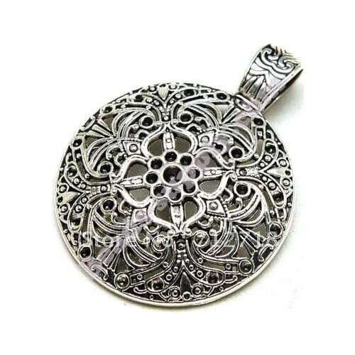 Miasol 5 Pieces 47*62 MM Antique Silver Stripe Round Slide Charm Pendant For Diy Jewelry Making