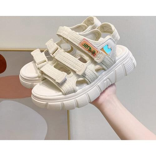 2021 Summer Black Mesh Gladiator Sandals For Women Buckle Canvas Platform Sandals Women Street Style Flat Roman Shoes Woman