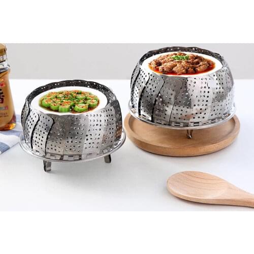 Folding Dish Steam Stainless Steel Food Steamer Basket Mesh Vegetable Cooker Steamer Expandable Pannen Kitchen Tool E11621