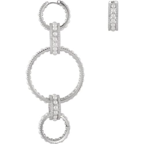 SOELLE Luxury Brand 925 Sterling Silver Asymmetric Intertwined Multi Hoop Earrings with Natural Pearls Zircon Women Fine Jewelry