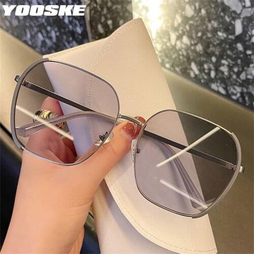 YOOSKE Vintage Metal Square Sunglasses Men Women Fashion Gradient Sun Glasses Ladies Shades Black Green Eyewear UV400 Big Frame