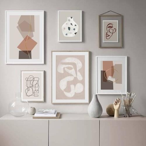 Modern Abstract Line Art Print Gallery Burnt Orange Canvas Painting Wall Picture Poster Print Living Room Home Decoration