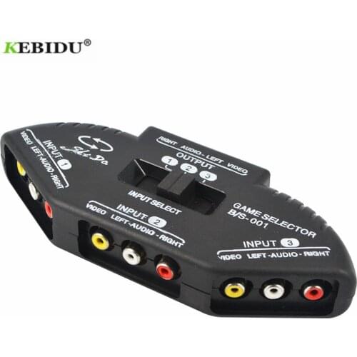 KEBIDU Audio Video AV RCA Splitter Switch Selector Box Splitter with 3-Way 3 RCA Cable for STB TV DVD Player for XBOX PS2