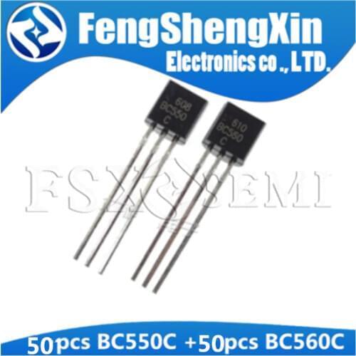 100PCS BC550C + BC560C each 50pcs BC550 BC560 TO92 Transistor 45V 0.1A TO-92