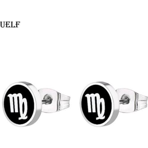 Uelf Punk Stainless Steel Earrings For Men Round Bolt Stud Earrings Male Gothic Barbell Black Earrings Men Jewelry Gifts