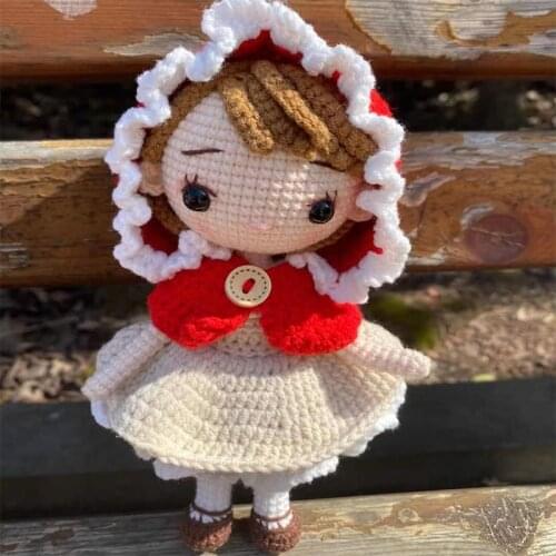 Knitting Dolls Little Red Riding Hood Crochet Soft Cotton Toys Handmade Knitted Toy finished Knit Fabric Toy birthday present