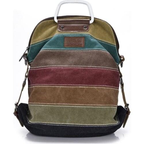 Hoge Kwaliteit Canvas Rugzak Patchwork Regenboog Kleur Tas Vrouwen Canvas Rugzakken Rugzak Multifunctionele Meisjes Crossbody Ba