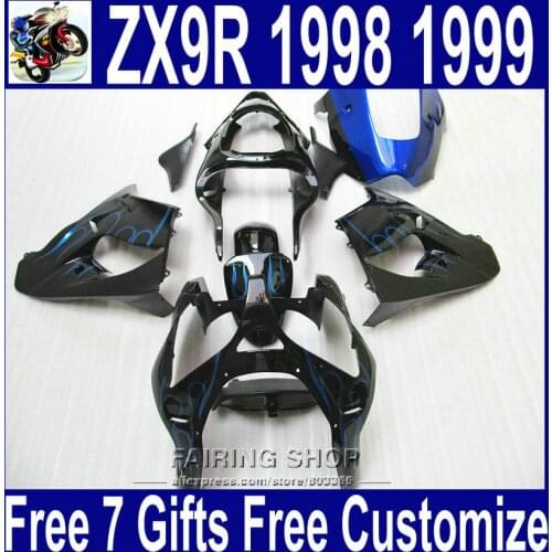 High quality fairing kit ZX9R 1998 1999 98 99 For Kawasaki ninja ( Custmozie free Blue flame ) Abs Fairings xl21
