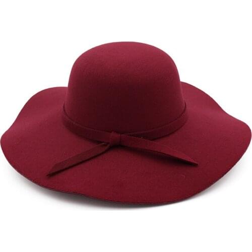 Women fedora hats men Simple woolen Bow hat jazz hats British style hat Fashion hat autumn winter big along Multicolor hat