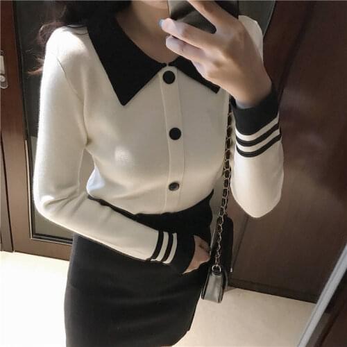 Woman Sweaters Pullover Color Stitching Turnover Neck Sweater Womens High Waist Pullover Top Femme Chails