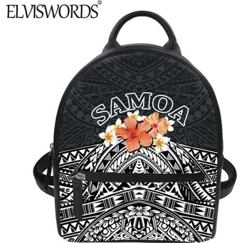 ELVISWORDS Women Luxury PU Mini Backpack Cool Black and White Samoa Tribal Flowers Print Casual Travel Pack Durable Leather Bag