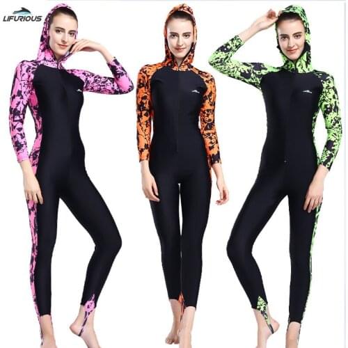Women Long Sleeve WaterProof Nylong Breathable Warm Diving Suit Hoode Sun UV Quick-Dry Surfing Rashguard Swimwear JumpSuit