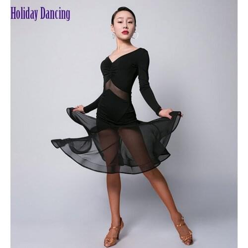 Women Latin Dance Dress Yarn Patchwork Bare Back Latin Dancing Practise Cloth Samba Tango Chacha Dancing Performamnce L9547