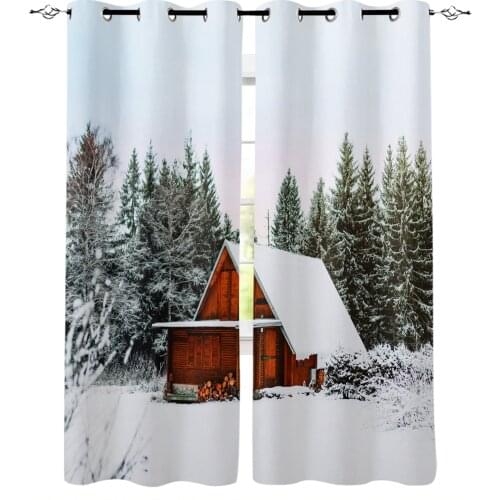 Winter Cabin Scenery Curtains For Living Room Bedroom Window Treatment Blinds Finished Drapes Kitchen Curtains