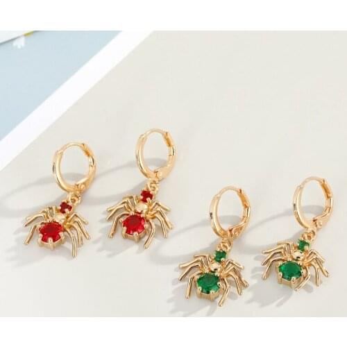 1 Pair Colorful Zircon Spider Hoop Earrings For Women Jewelry Fashion Vintage Punk Crystal Animal Insect Small Circle Earrings