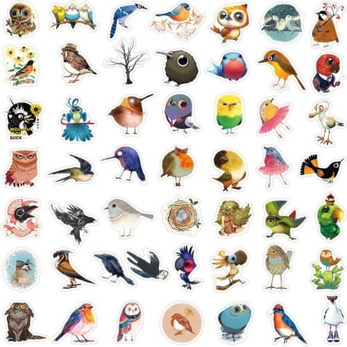 10/50PCS Fairy Tale Bird Owl Patches Stickers for Guitar Phone Water Cup Computer Wholesale Skateboard Cartoon Sticker Toys