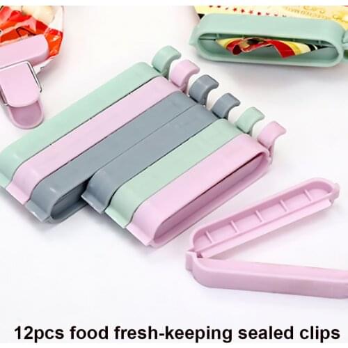 12Pcs Food Sealing Clips Plastic Snacks Bag Sealer Multiple Color Length Fresh-Keeping Clamps Kitchen Tools