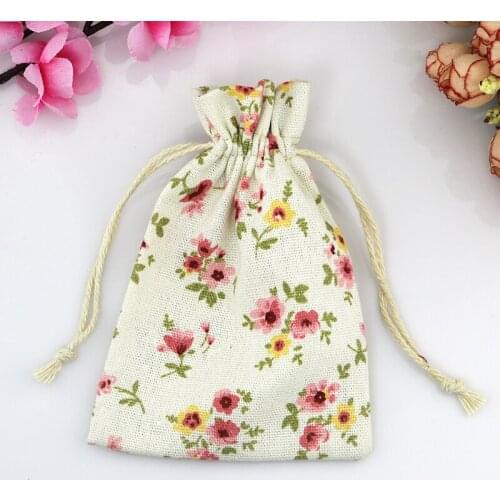 50pcs Small Drawstring Cotton Bag for Gift Sachet Grocery Storage Pouch Cute Craft Packaging Bags 10*14cm Daisy Pattern