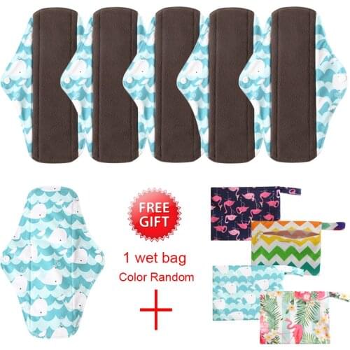 6PCS Washable Sanitary Napkins Bamboo Cotton Cloth Menstrual Pads Reusable Sanitary Pads Feminine Hygiene with Free Storage Bag