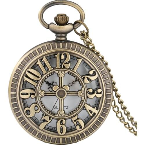 Antique Bronze Big Numbers Quartz Pocket Watch Pendant Hollow Cartoon Mouse Chain Watch Women Men Gifts Clock Reloj De Bolsillo