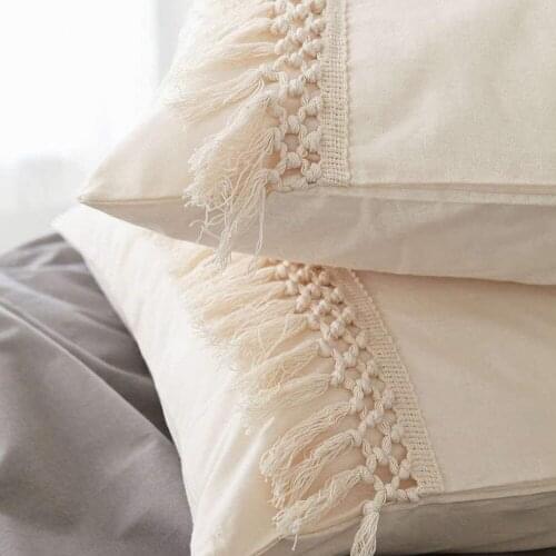 White Pillowcases Tassel Sham Cotton Pillow Covers,Set of 2(17.7inch x 17.7inch) Pillow Decorative