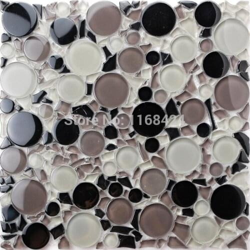 Black mixed gray and clear color small and big round glass mosaic tiles for kitchen backsplash tile bathroom shower fireplace