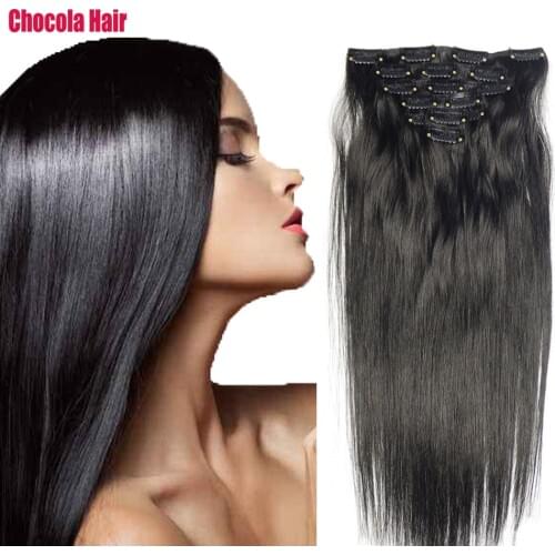 Chocola Full Head 16"-20" Brazilian Machine Made Remy Hair 7pcs Set 80g Clip In Human Hair Extensions Natural Straight