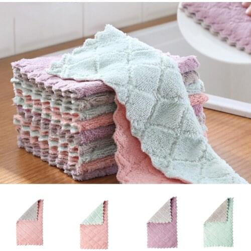 Cheaper Double-layer Absorbent Microfiber Kitchen Dish Cloth Non-stick Oil Household Cleaning Wiping Towel Kichen Tool