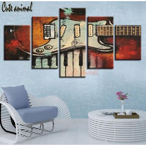 Diy Diamond Painting 5 Panels Guitar Musical Instruments Embroidery Diamond Mosaic painting Handmade Gift 5D Home Decor