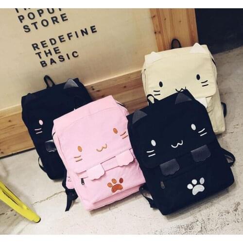Senior high school students Canvas Backpack Bag cat shape South Korea travel backpack bag
