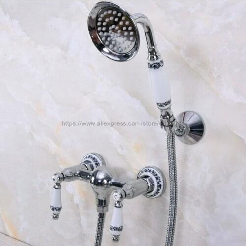 Bathroom Faucet Chrome Bath Faucet Mixer Tap With Hand Shower Head Shower Faucet Set Wall Mounted Nna286