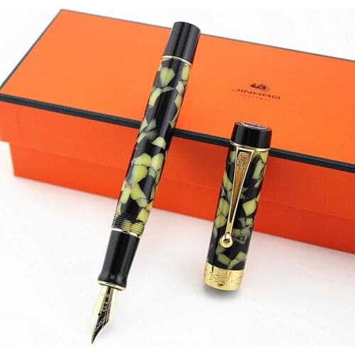 Jinhao Century Series Marble Celluloid Fountain Pen Beautiful White/Yellow Black Line Pattern Ideal for Graduate/Business/Office