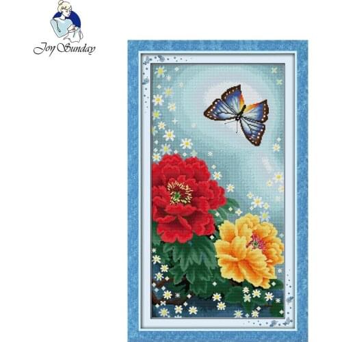 Joy Sunday Handmade Chinese Cross Stitch Embroidery Kits Design Home Decoration Embroidered Butterflies over Flowers Needlework