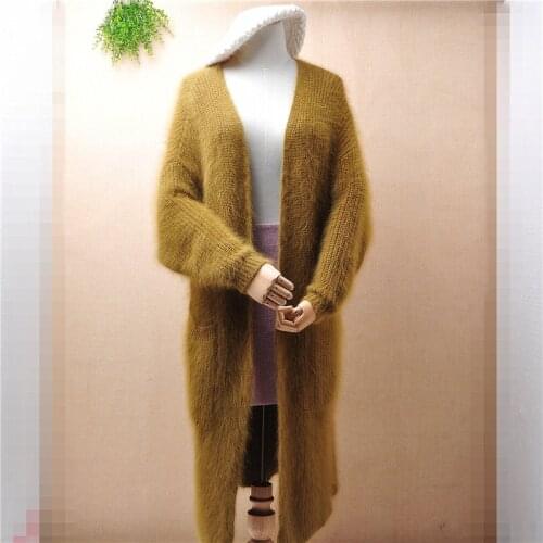 Ladies women fashion hairy fluffy mink cashmere knitted loose cardigans winter thick warm angora rabbit fur jacket coat sweater