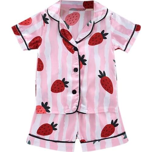 Cotton Clothing Sets Baby Boy&Girl Two-piece Sets Short Sleeve Cartoon Stripe Printing Tops+Shorts Pajamas Sleepwear Outfits