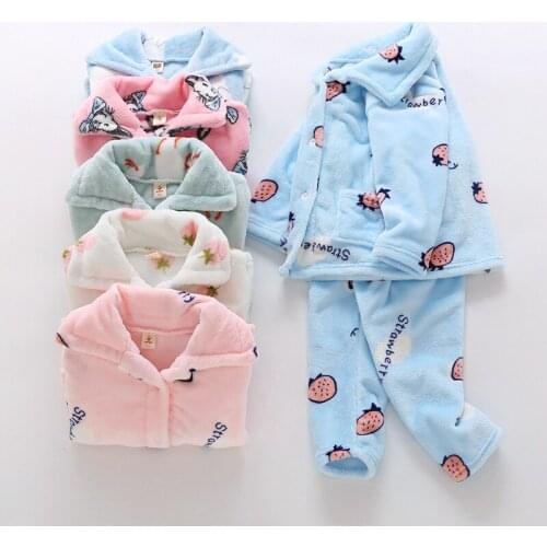 2 Pieces Baby Girls Nightwear Floral Print Turn-Down Collar Long Sleeve Single Breasted Top Trousers Toddler Pajama Sets