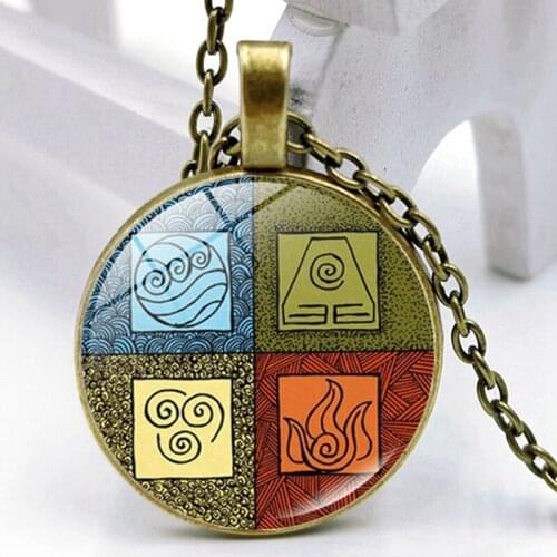 Head The Last Airbender Leather Necklace Kingdom Jewelry Air Nomad Fire and Water Tribe Glass Dome Pendant Sweater Chain Jewelry