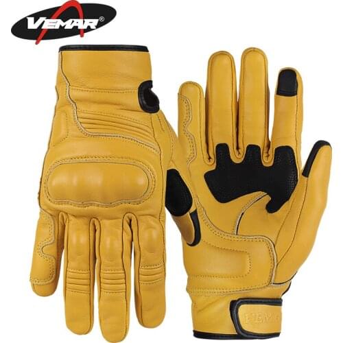 Motorcycle riding leather fall-proof gloves touch-screen cowhide retro motorcycle rider equipment in summer