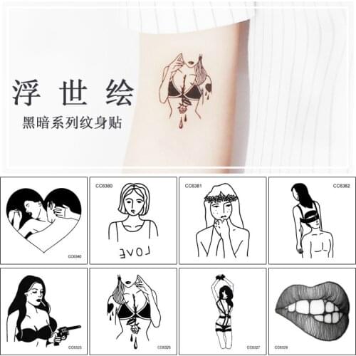 Hot 5PC Waterproof Temporary Sticker Bad Girlish Wind Dark Ins Wind Tattoo Black Line Tattoos Body Arm Woman Fake Tatoos Chains