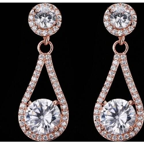 SLBRIDAL Fashion Jewelry Bijoux Anti-allergic Girls Cubic Zircon Earring Charm Water Drop Earring Women Rose Gold Dangle Earring