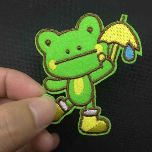 Frog Cartoon With Umbrella Cartoon Iron On Embroidered Clothes Patches For Clothing Stickers Garment Wholesale
