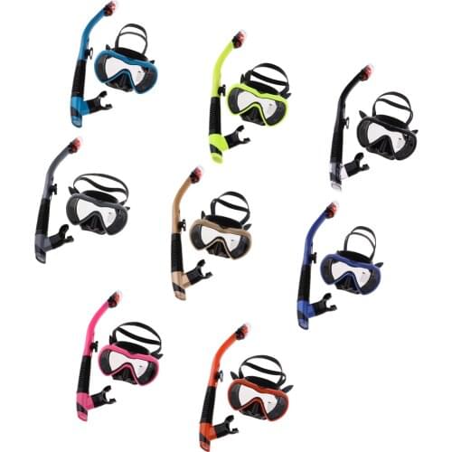 Dry Top Snorkel Set Anti-Fog Clear Snorkel Mask Impact Resistant Tempered Glass Diving Mask, 8 Colors for Choose