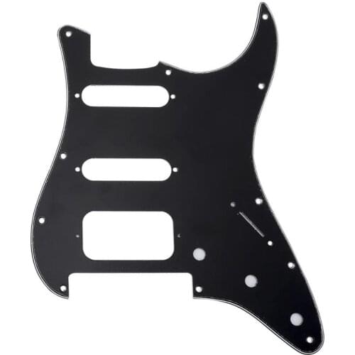 Musiclily Pro 11-Hole Round Corner HSS Guitar Strat Pickguard for American/Mexican Fender Strat Floyd Bridge Cut, 3Ply Black