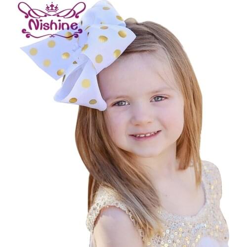 Nishine New 6.8" Polka Dot Hair Bow Clip Big Golden Dot Ribbon Bow Hairpins Girls Cosplay Bow Birthdays Gifts